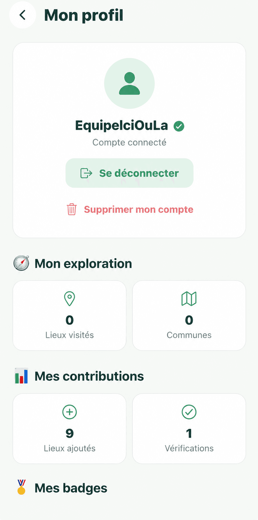 Profil et contributions dans IciOuLà